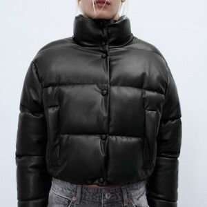 ZARA Faux Leather Puffer Jacket
